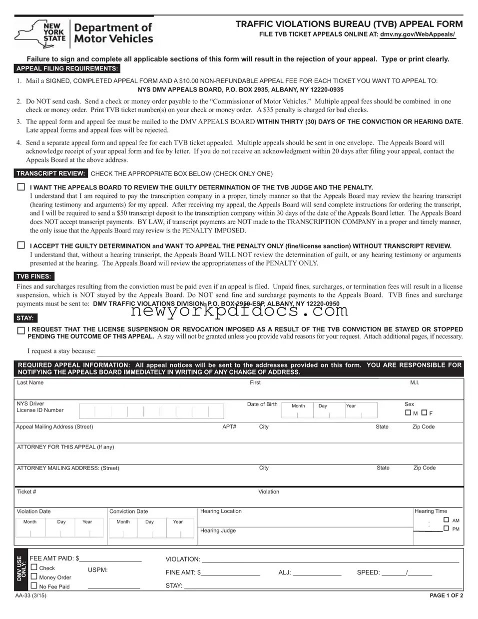 Free Aa 33 New York Form