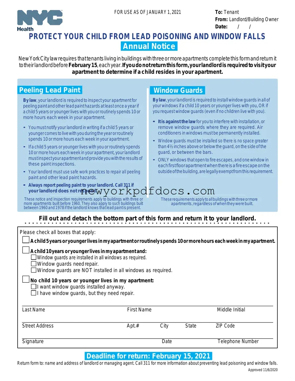 Free Annual Notice Nyc Form