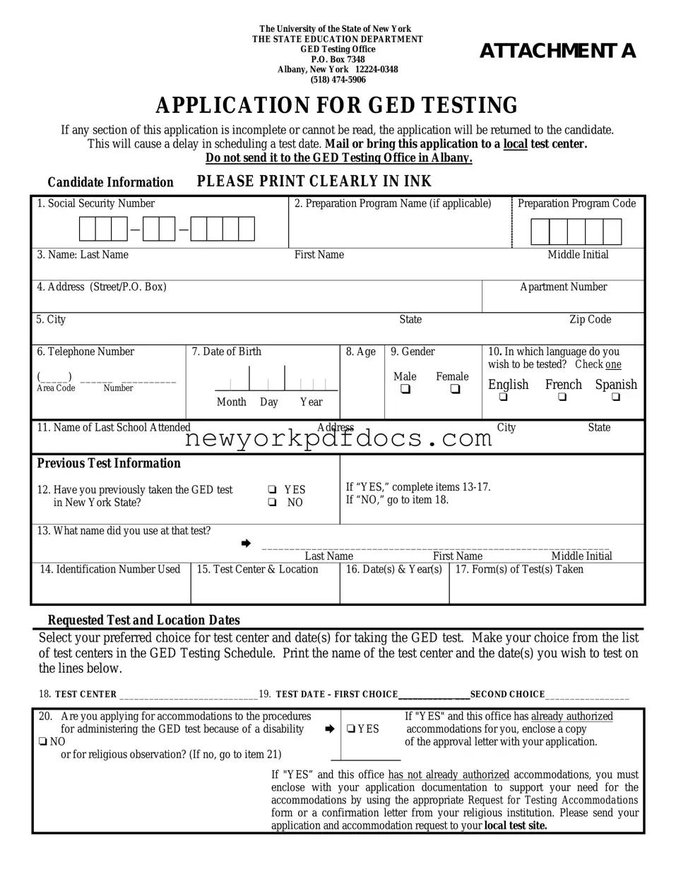 Free Ged Application Nyc Form
