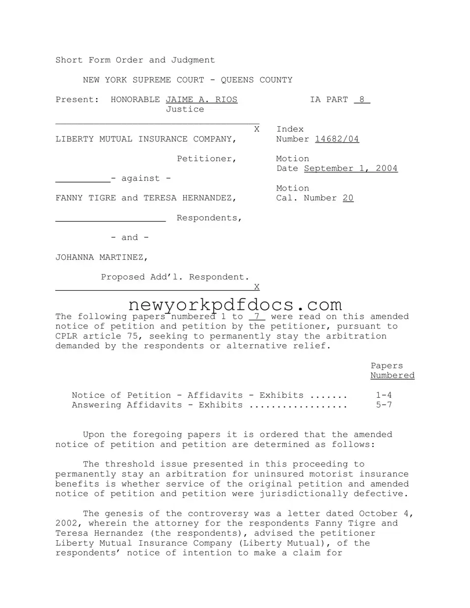 Free Judgment New York Supreme Court Form