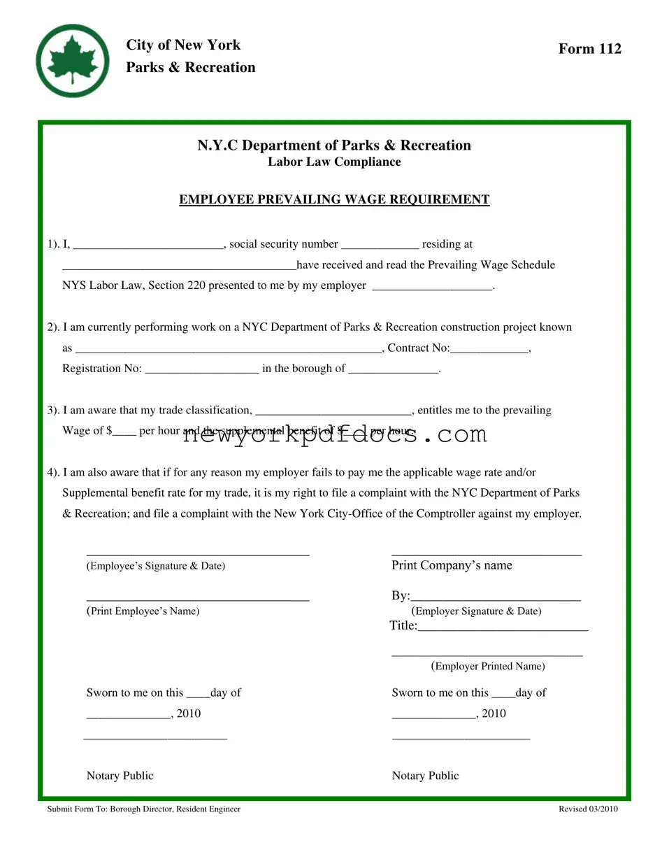 Free New York 112 Form
