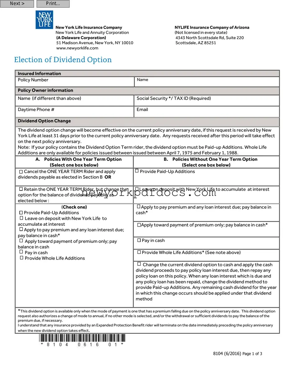 Free New York 8104 Form
