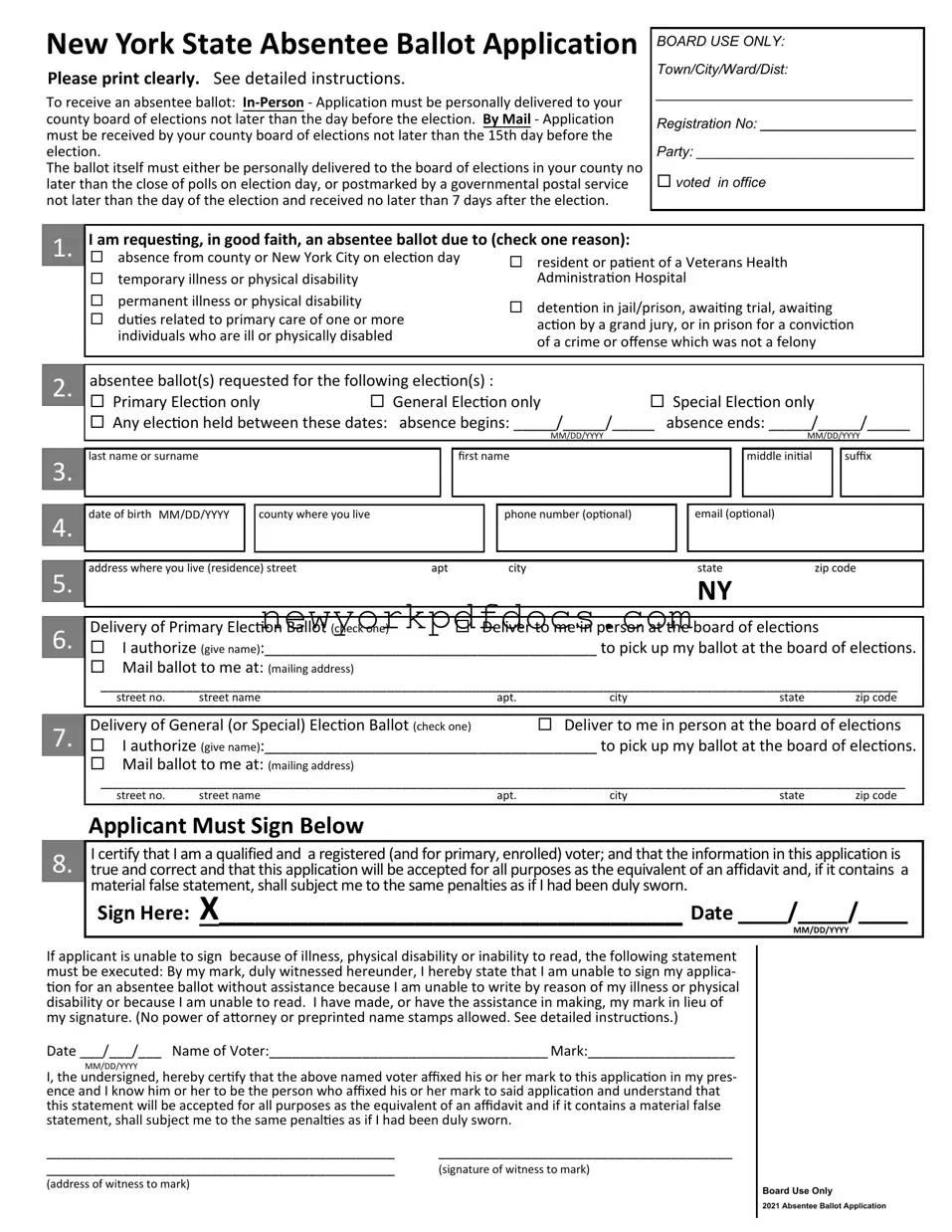 Free New York Absentee Ballot Application Form
