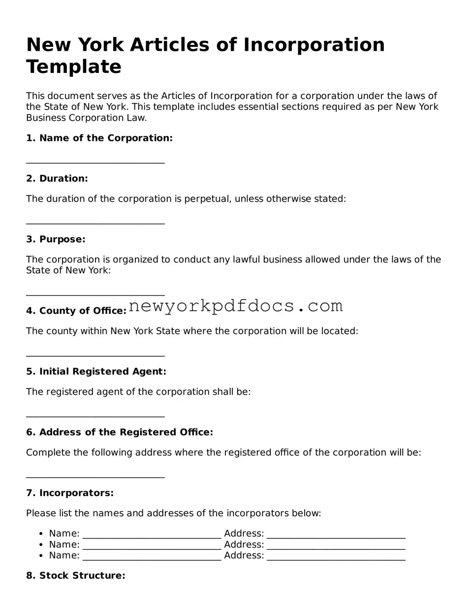 Valid  Articles of Incorporation Document for New York