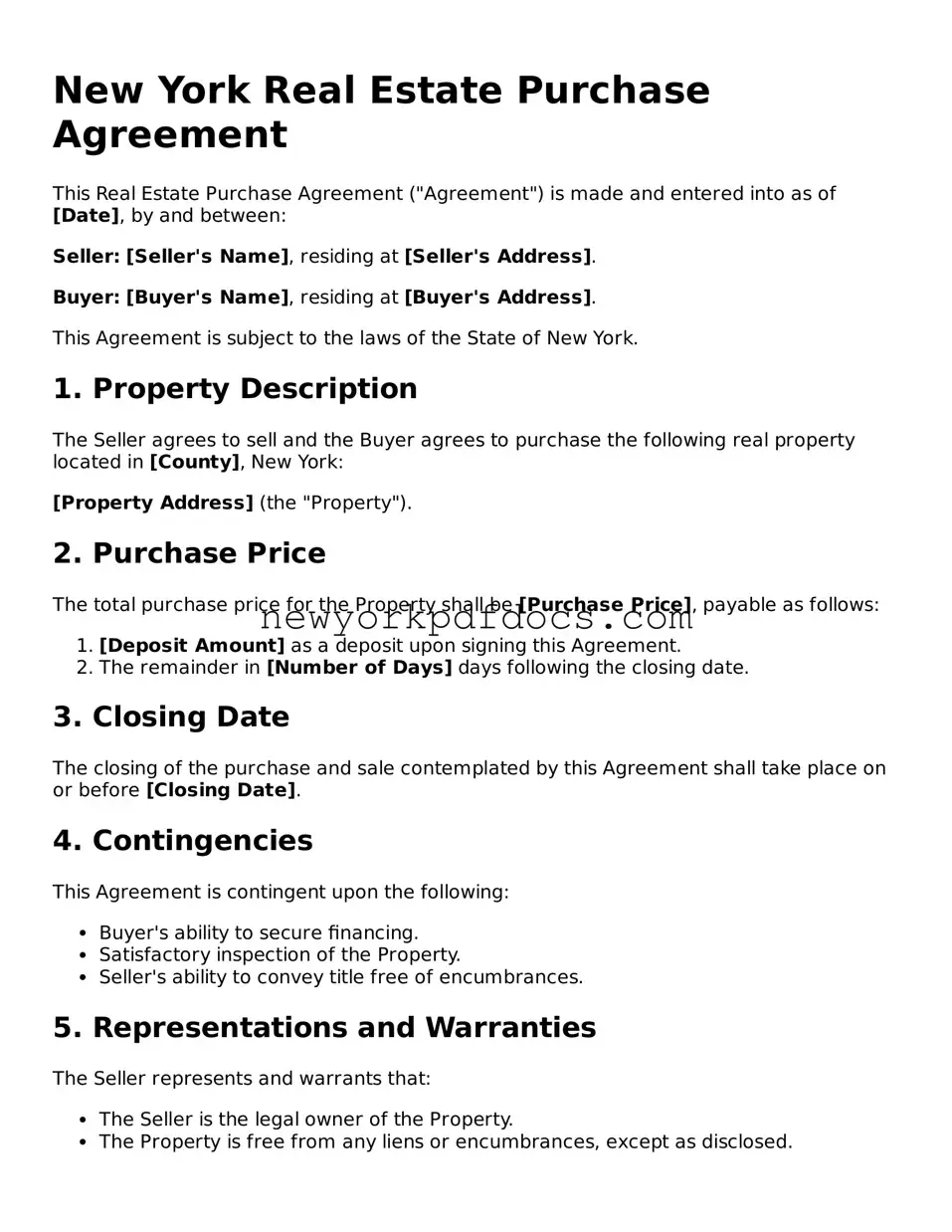 Valid  Real Estate Purchase Agreement Document for New York