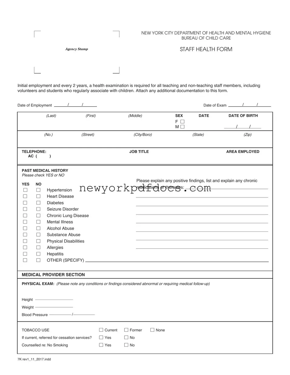 Free New York Daycare Annual Staff Form