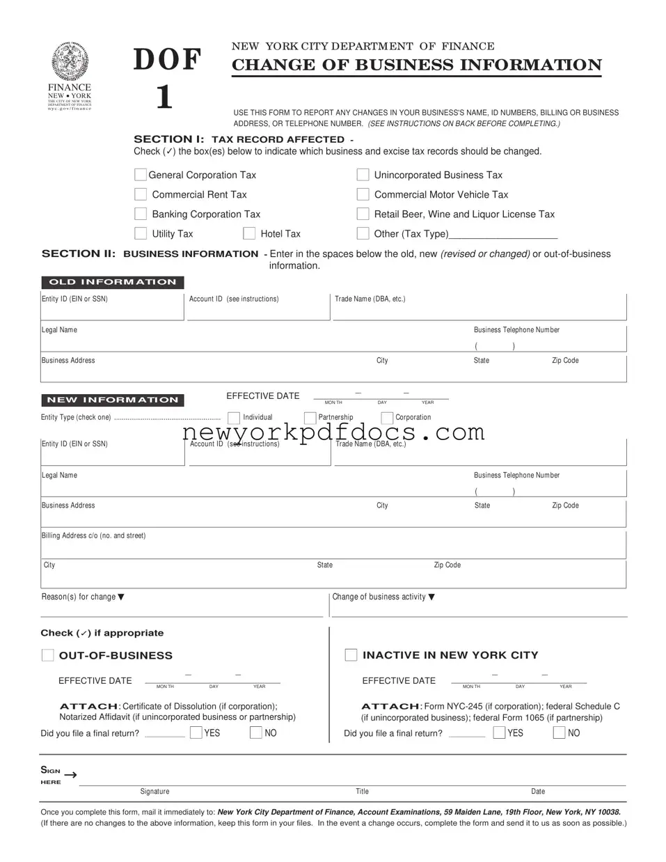 Free New York Dof 1 Form