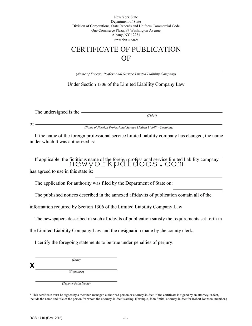 Free New York Dos 1710 Form