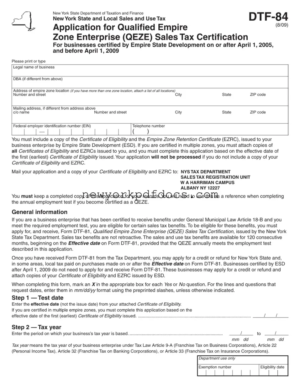 Free New York Dtf 84 Form