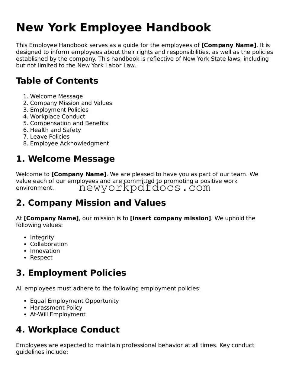 Valid  Employee Handbook Document for New York