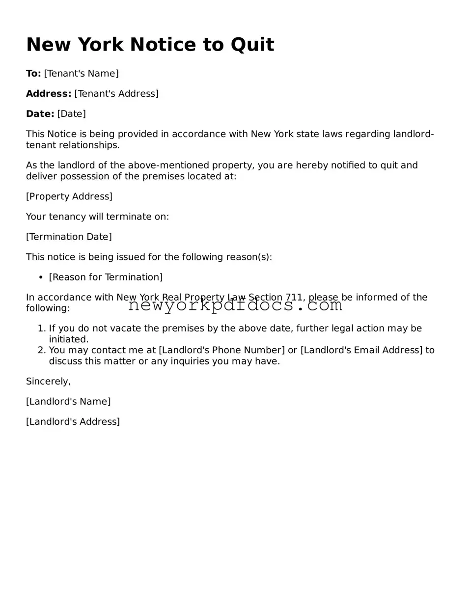 Valid  Notice to Quit Document for New York