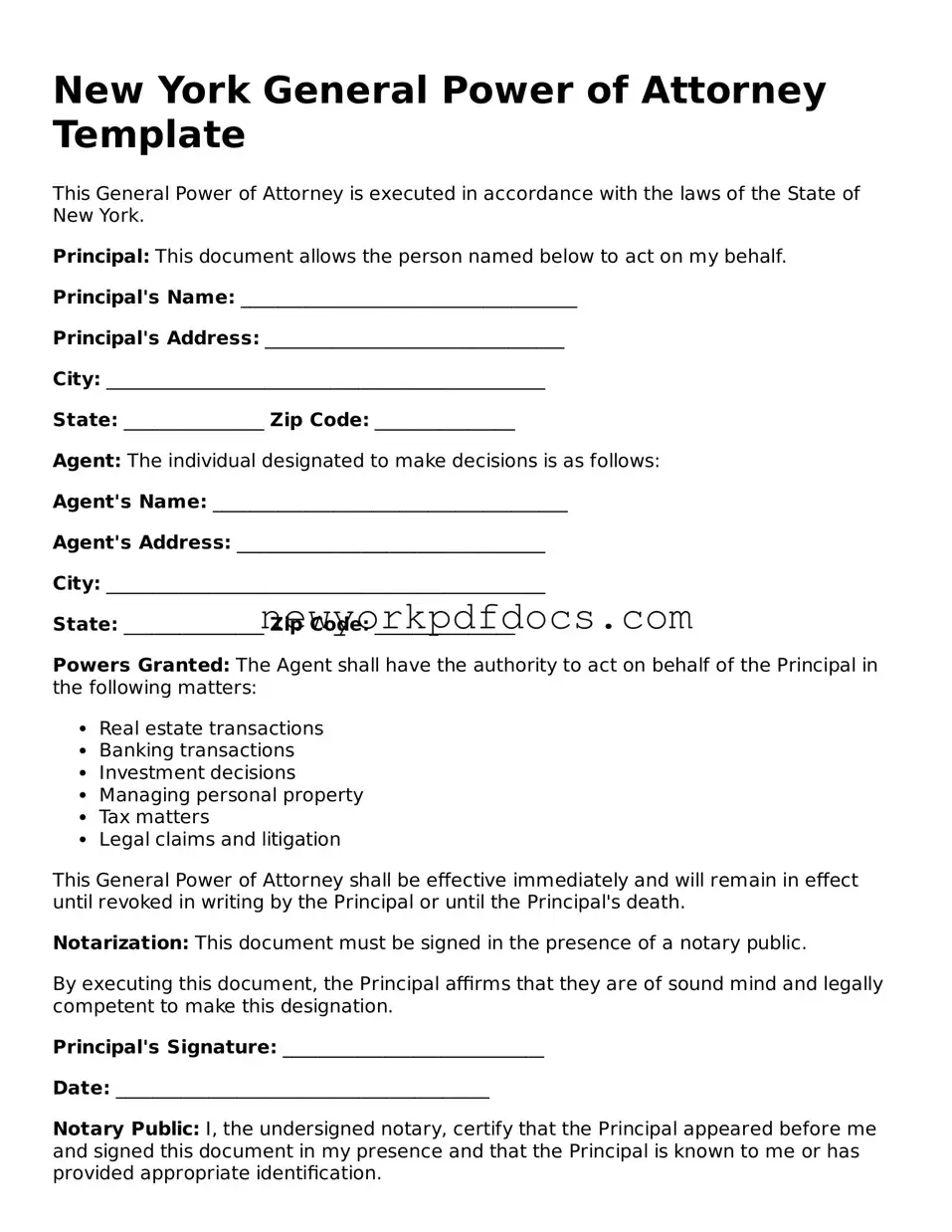 Valid  General Power of Attorney Document for New York