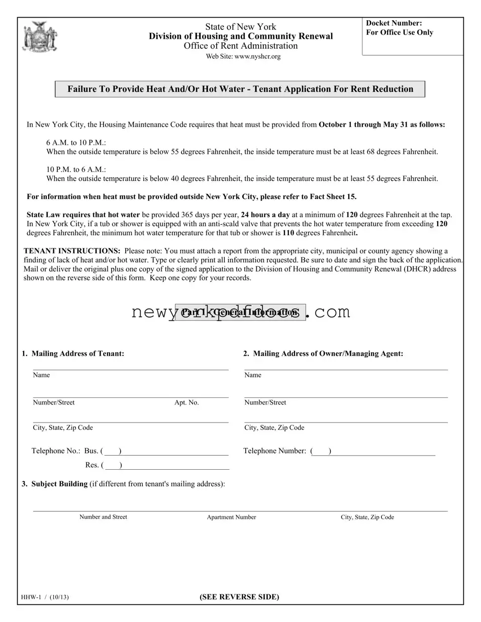 Free New York Hhw 1 Form