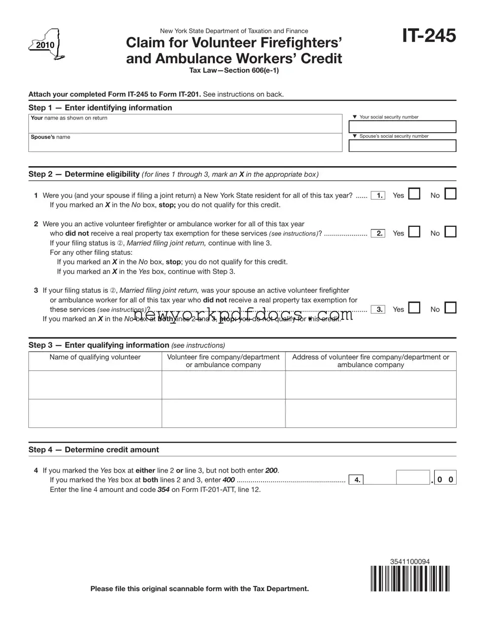 Free New York It 245 Form