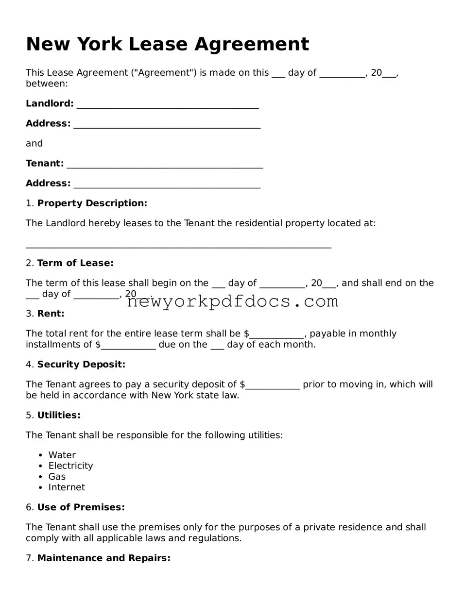 Valid  Lease Agreement Document for New York