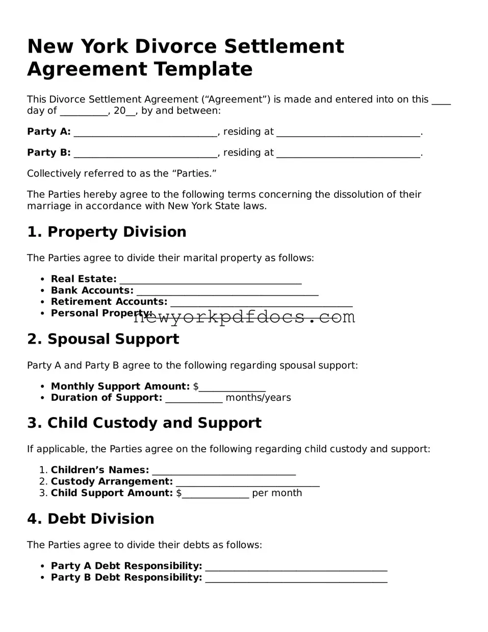 Valid  Divorce Settlement Agreement Document for New York