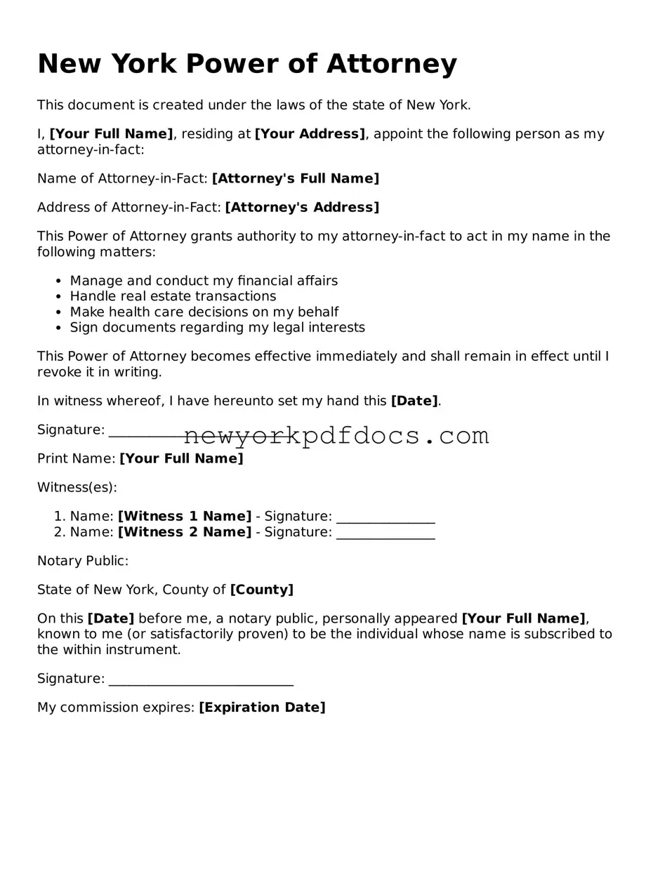 Valid  Power of Attorney Document for New York