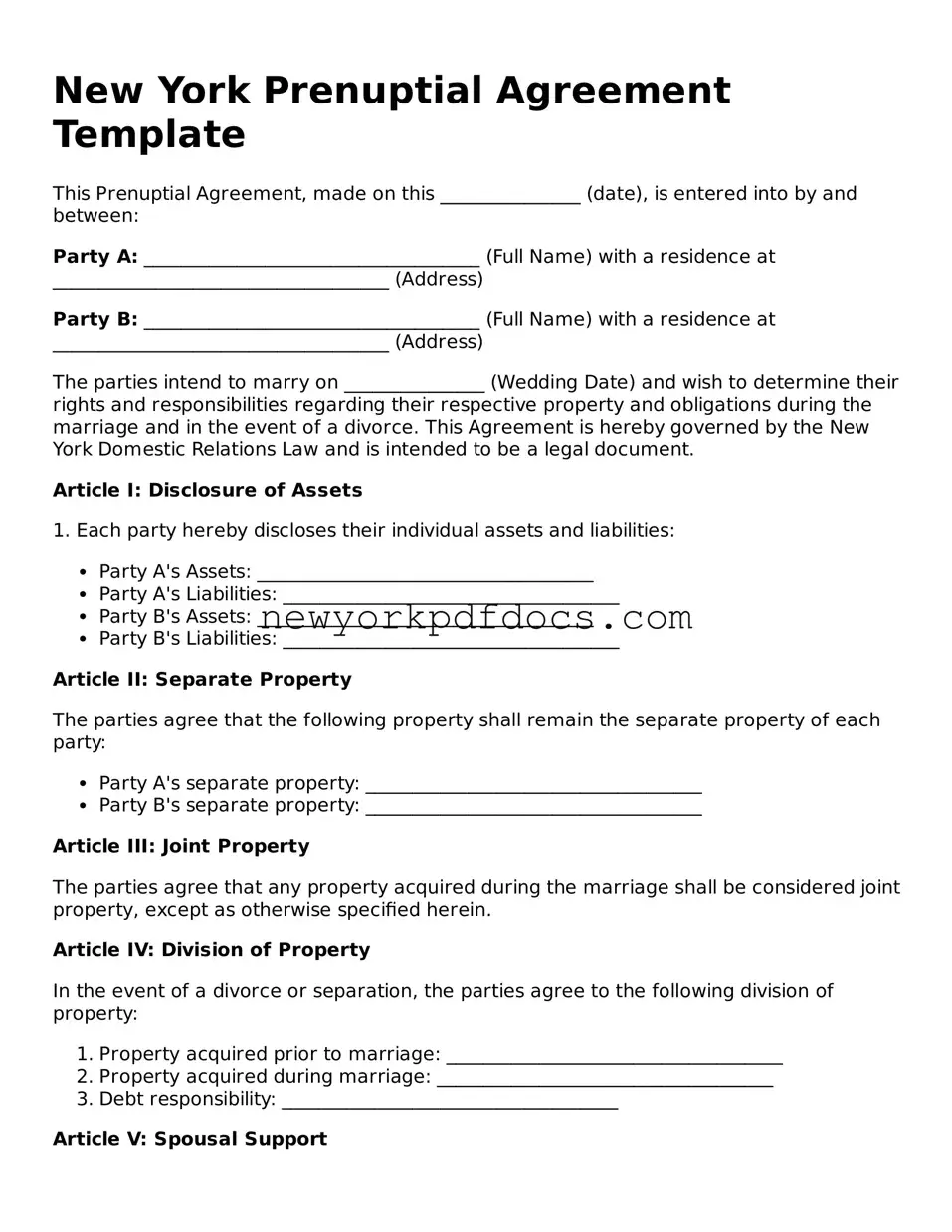 Valid  Prenuptial Agreement Document for New York
