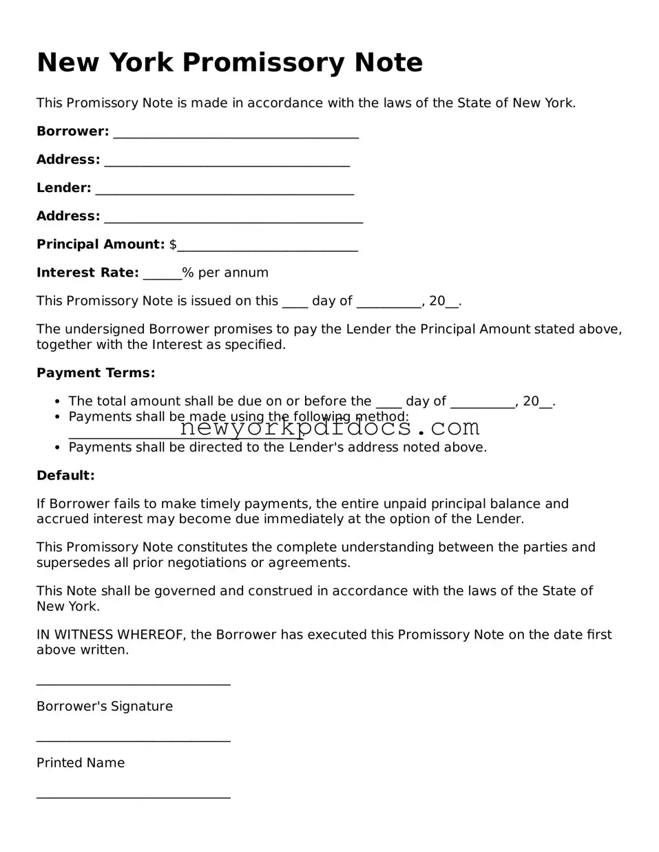 Valid  Promissory Note Document for New York
