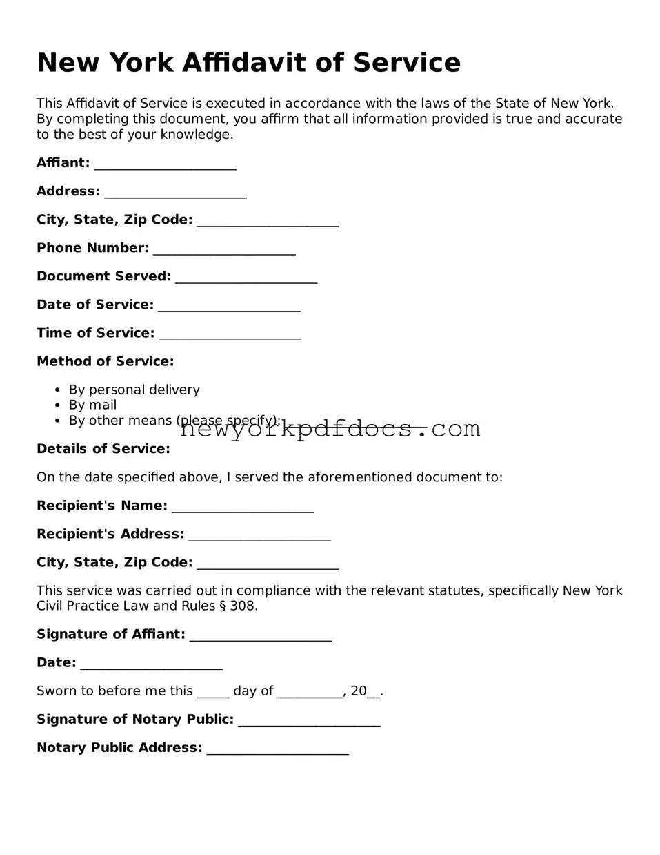 Valid  Affidavit of Service Document for New York