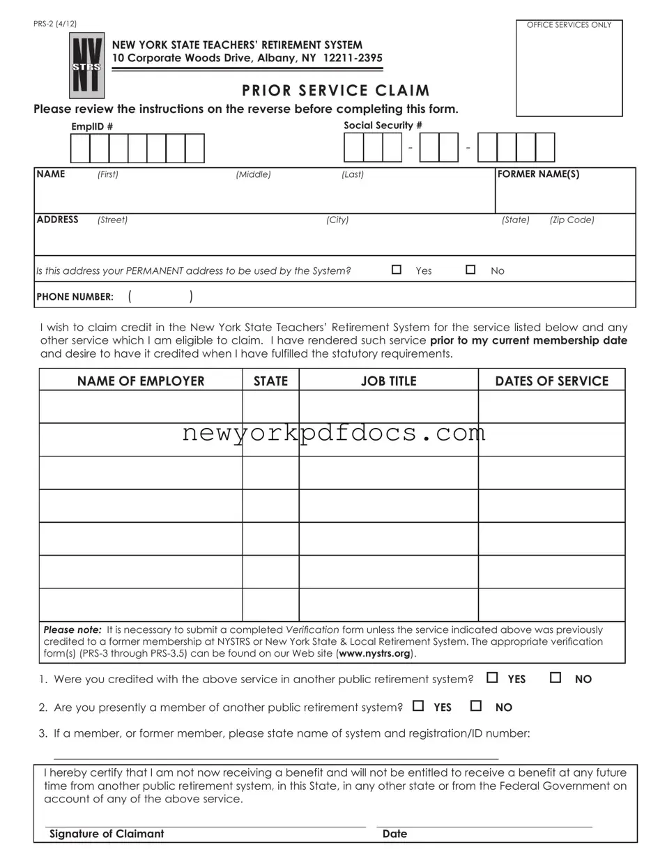 Free New York Prs 2 Form