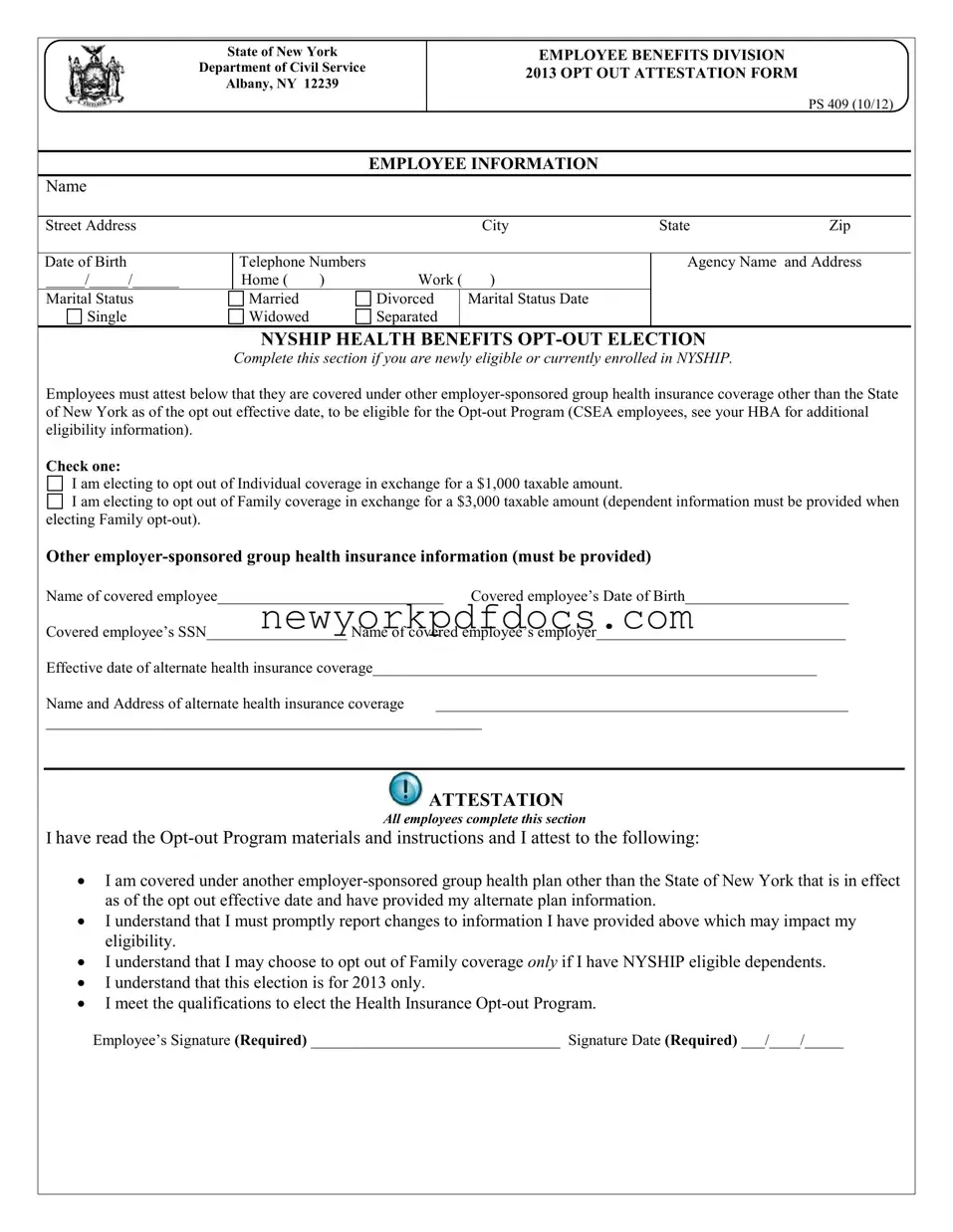 Free New York Ps 409 Form