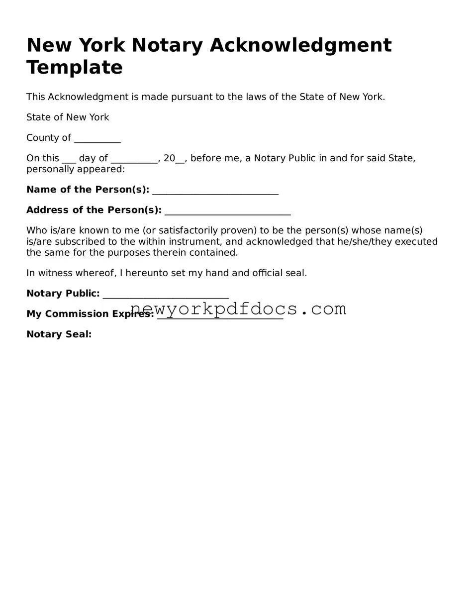 Valid  Notary Acknowledgement Document for New York