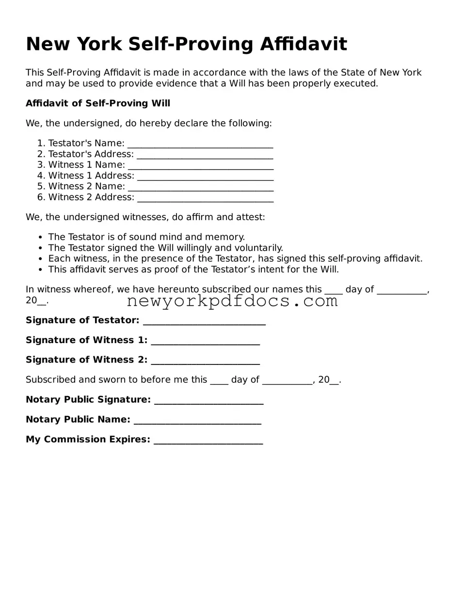 Valid  Self-Proving Affidavit Document for New York