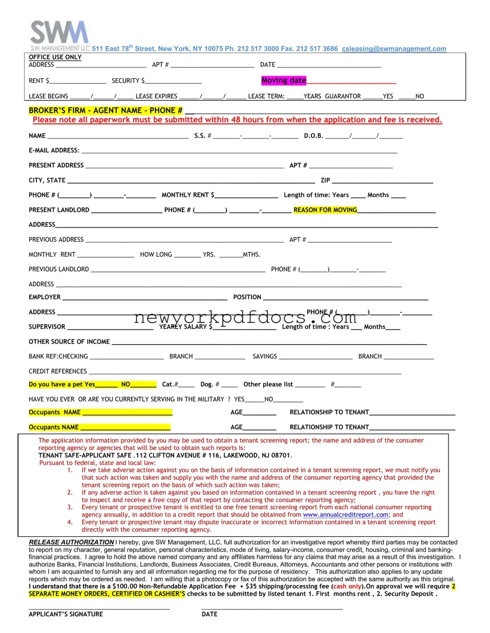 Free New York Sw Management Form