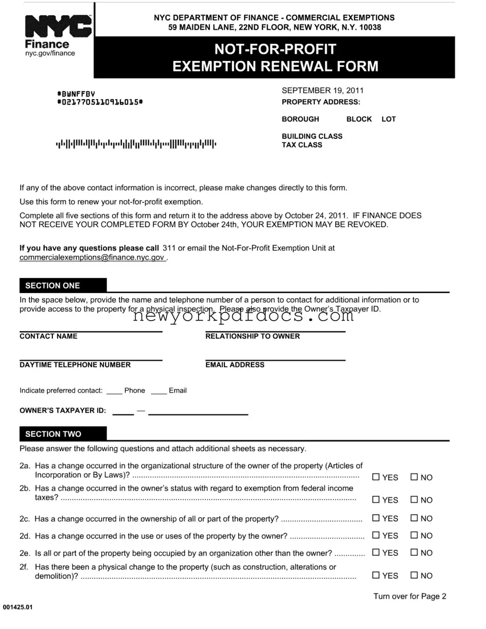 Free Non Profit Exemption Renewal Nyc Form
