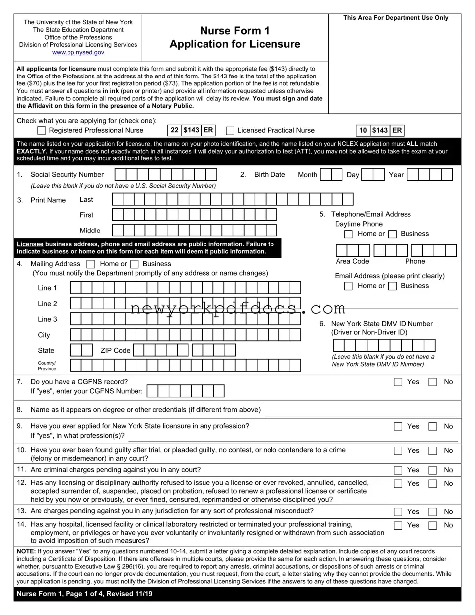 Free Nurse 1Nys Form