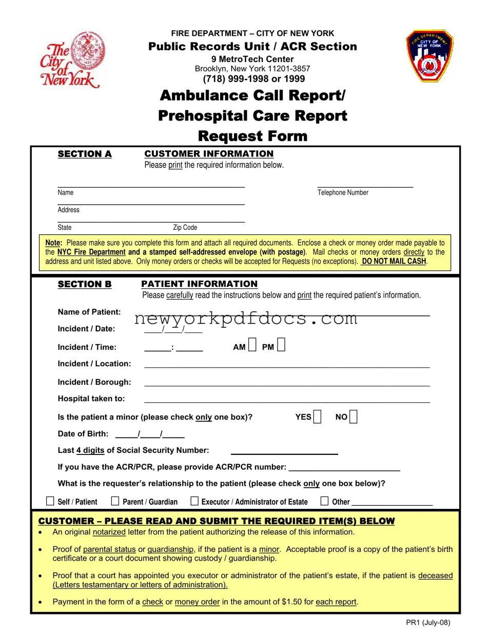 Free Ny Ambulance Call Form