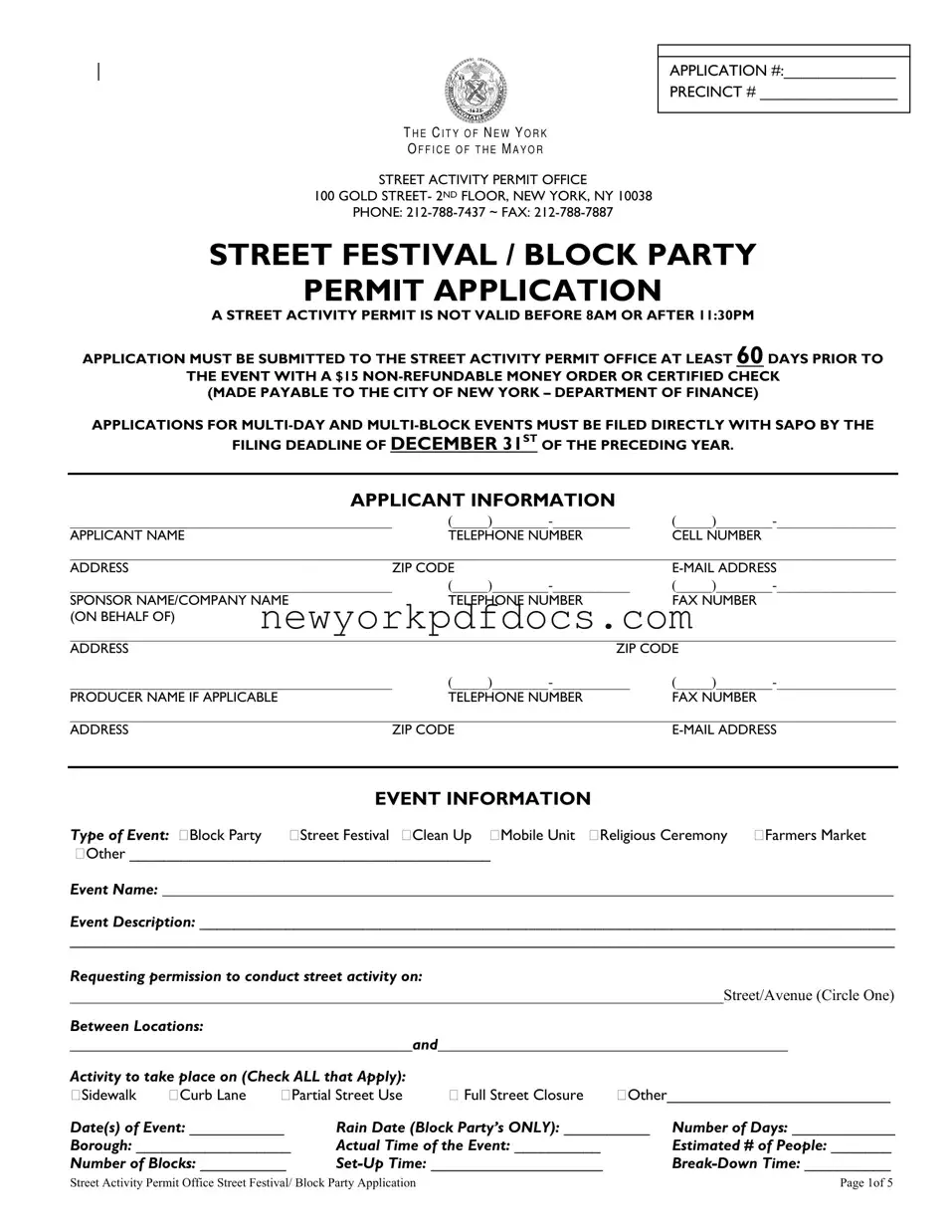 Free Ny Block Party Permit Form