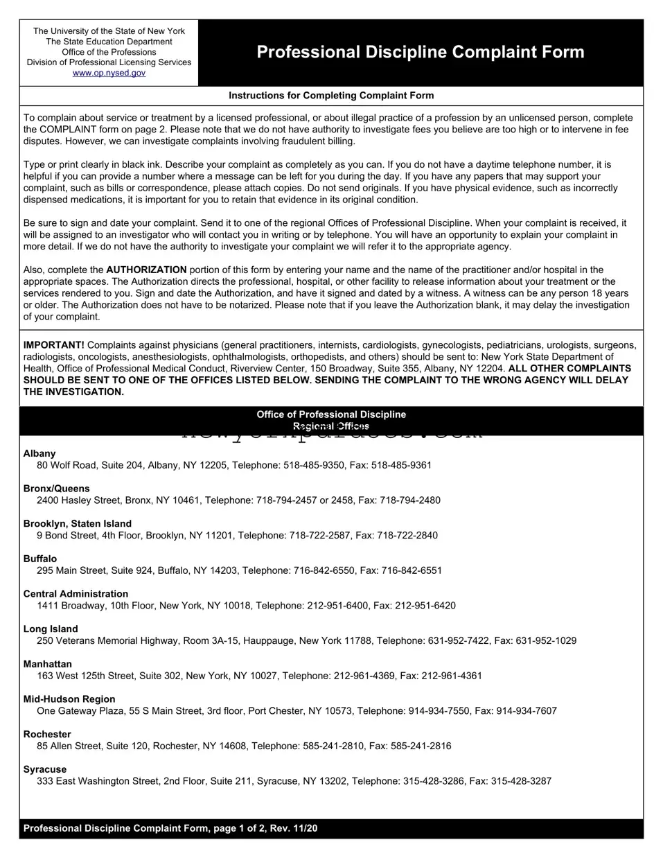 Free Ny Complaint Form