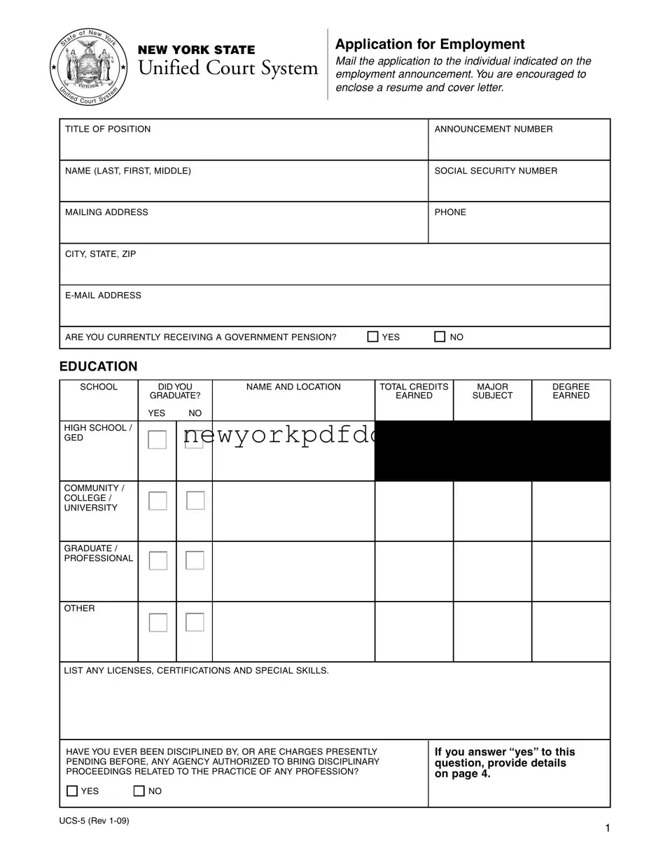 Free Ny Court 5 Form