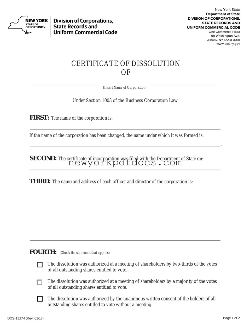 Free Ny Dissolution Certificate Form