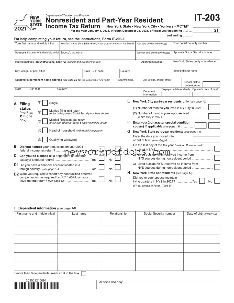 Free Ny It 203 Form