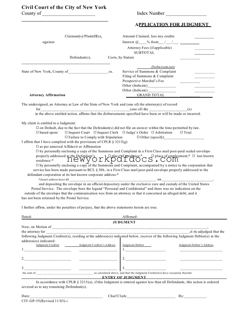 Free Ny Judgment Form