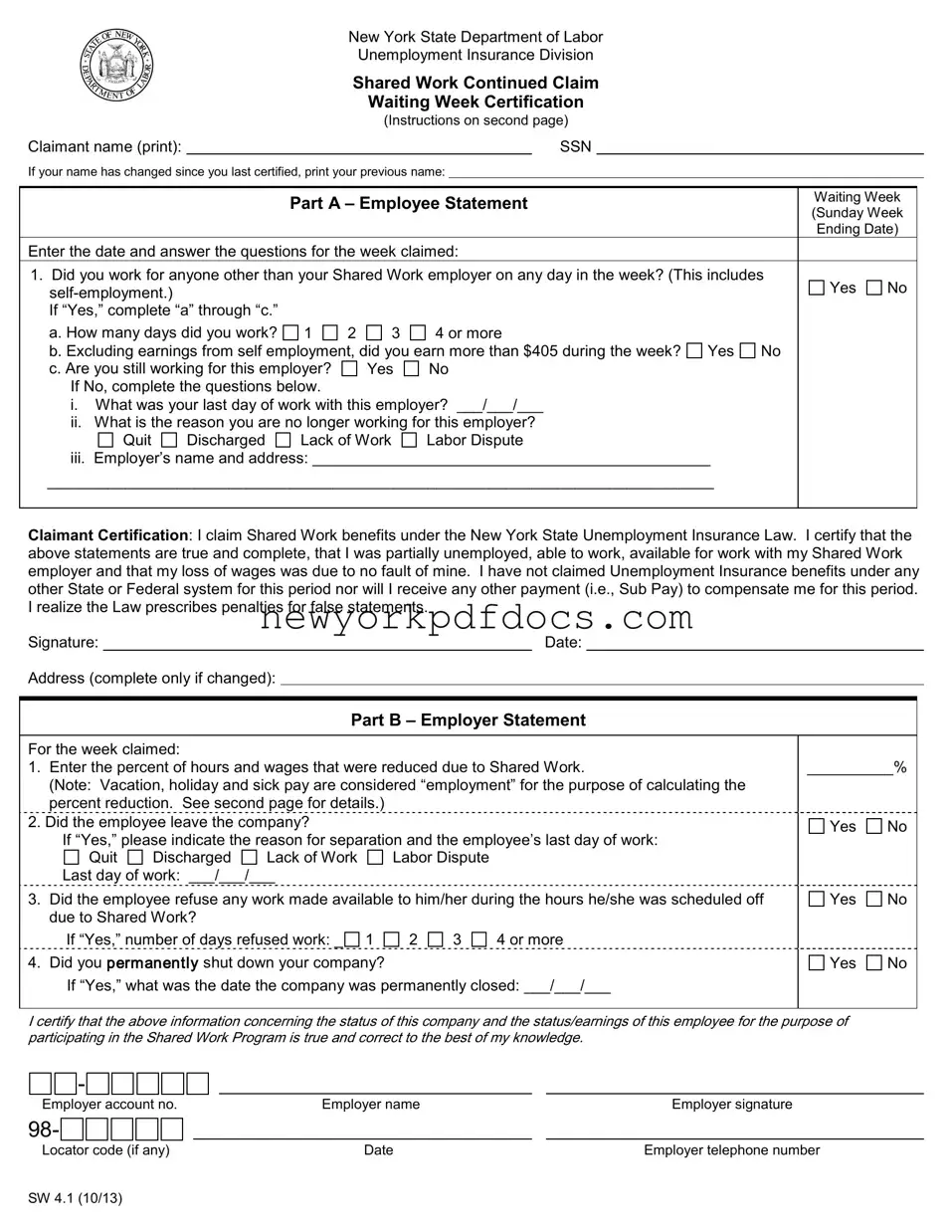 Free Ny Labor Unemployment Form