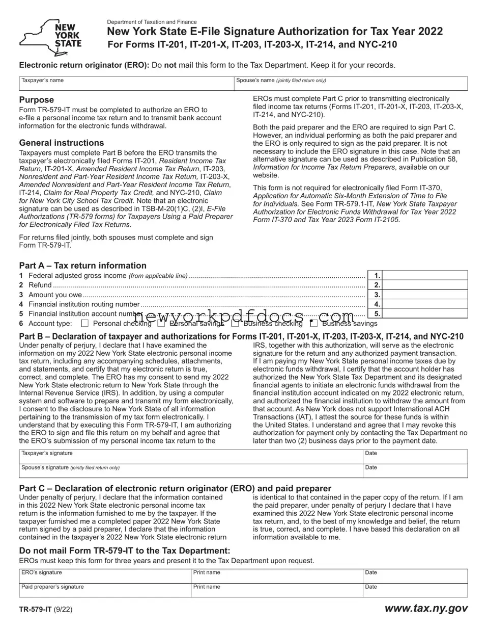 Free Ny Tr 579 It Form