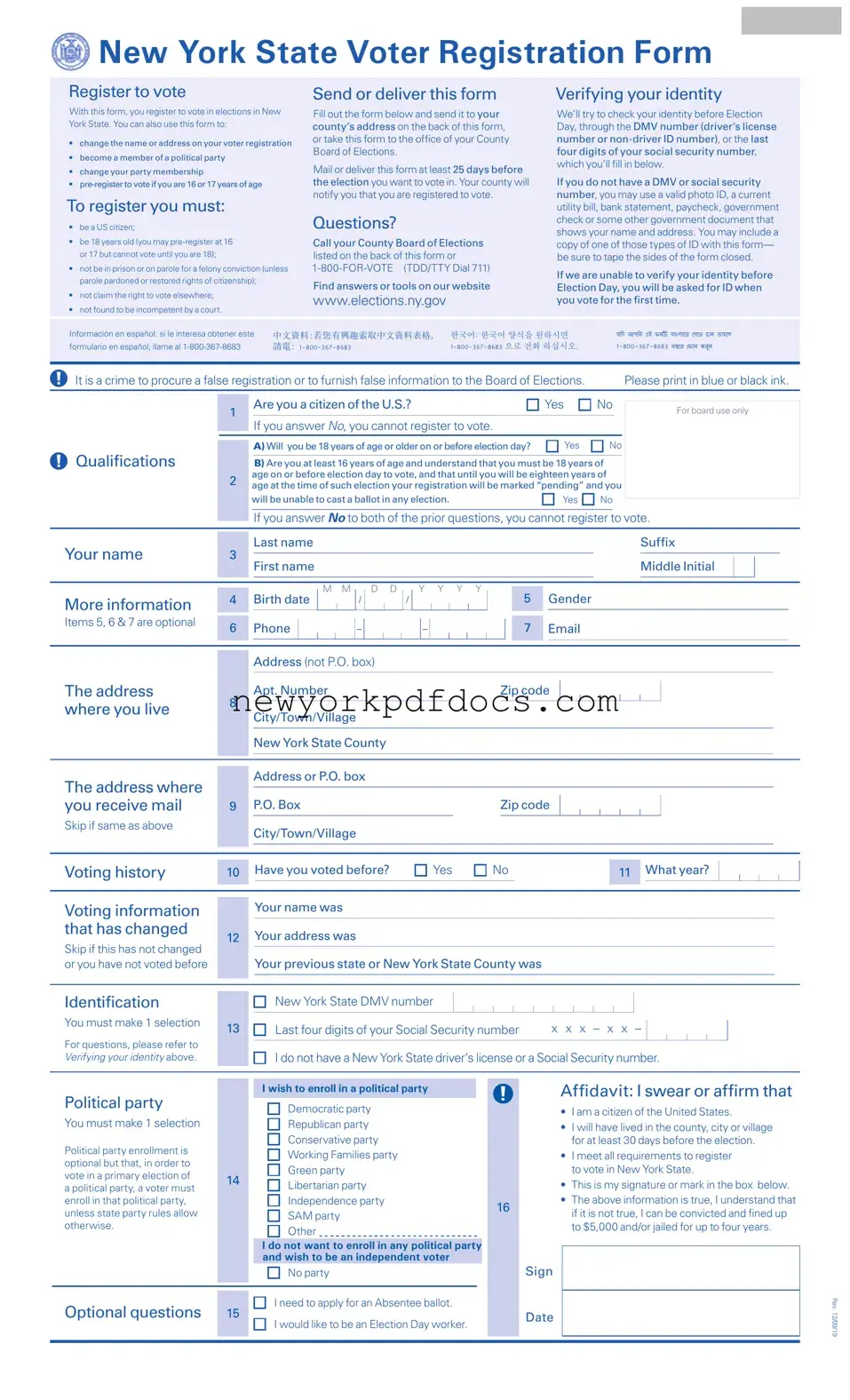Free Ny Voter Registration Form