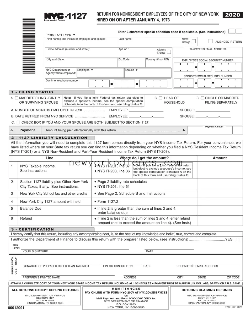 Free Nyc 1127 Form
