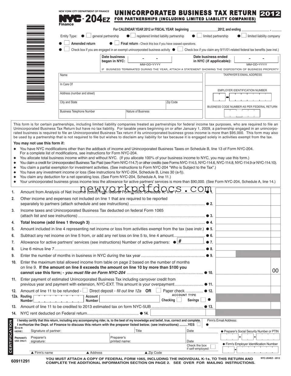 Free Nyc 204Ez Form