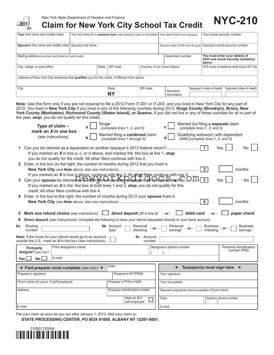 Free Nyc 210 Form