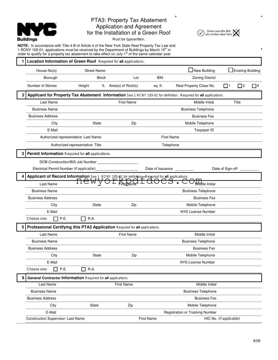 Free Nyc Buildings Pta3 Form