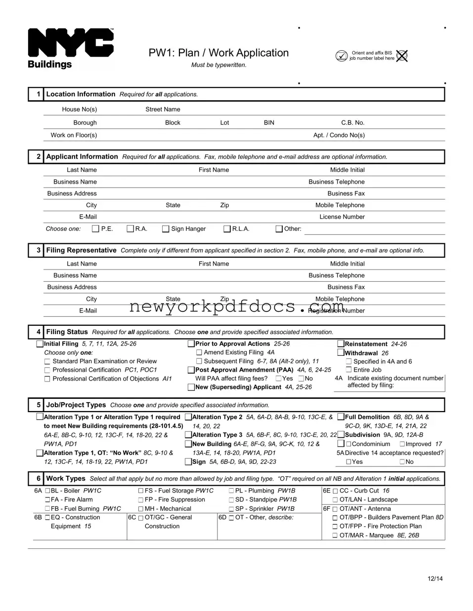 Free Nyc Buildings Pw1 Form