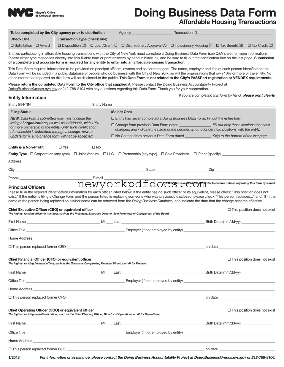 Free Nyc Doing Business Data Form