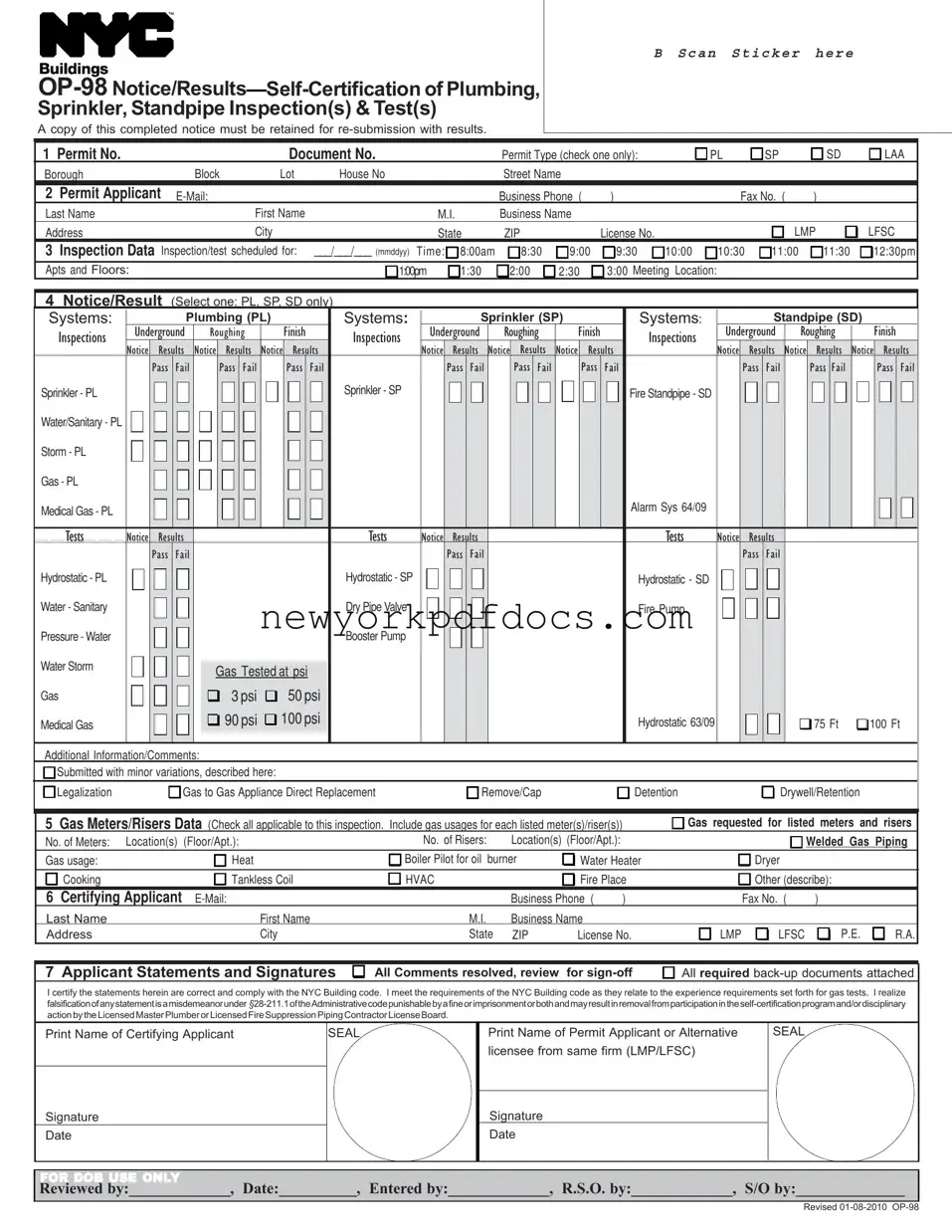 Free Nyc Op 98 Form