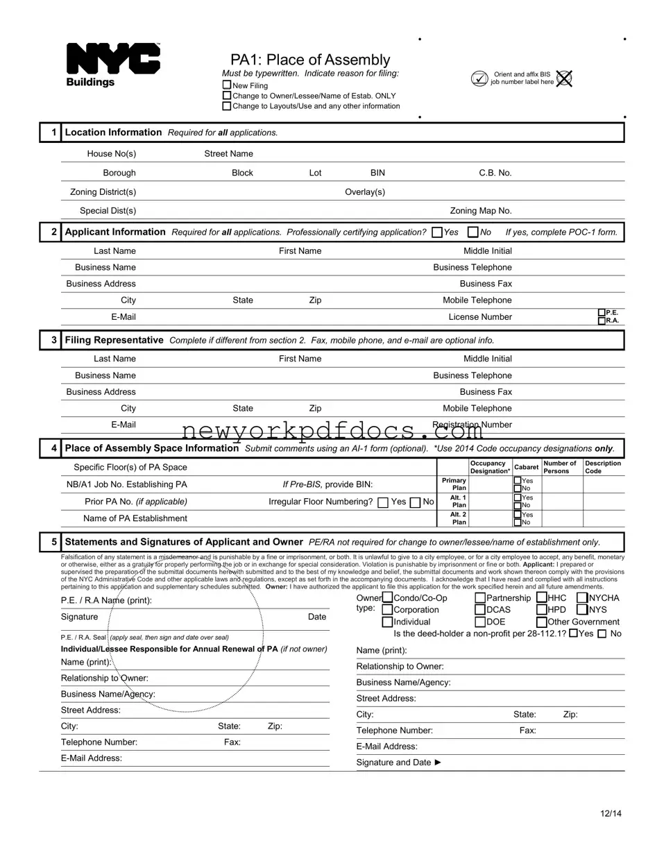Free Nyc Pa1 Form