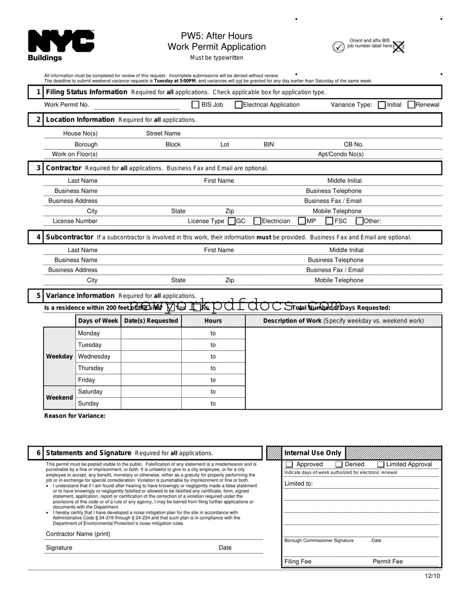 Free Nyc Pw5 Form